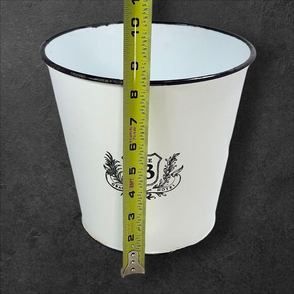 Vintage Enamel “Glace 33 Grand Hotel” Ice Bucket White Black Rim Barware - Picture 9 of 10